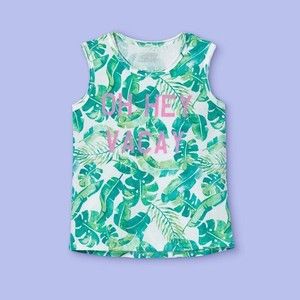 More Than Magic Girls Green Graphic Vacay Tank Top New Sleeveless Size S 6/6X